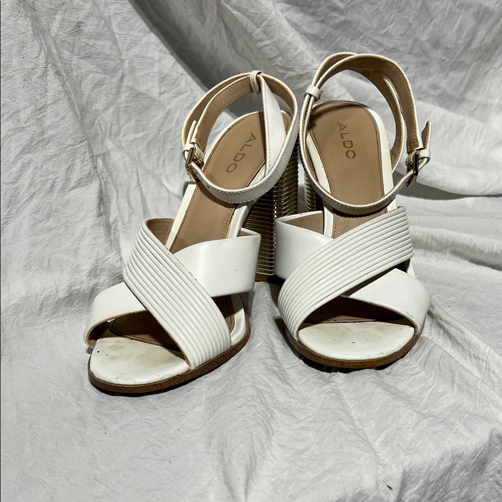 Aldo White Strappy sandals with block metallic heel